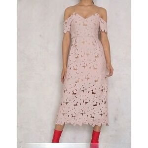 NWT NA-KD COLD SHOULDER CROCHET MIDI DRESS BLUSH PINK SIZE SMALL